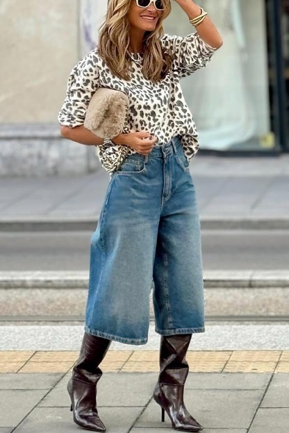 Terminally Stylish Denim Pocket Wide Leg Bermudas Jeans-consonak