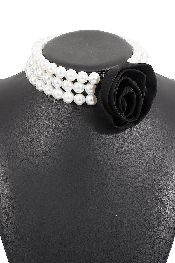 Retro Romantic Hepburn Style Pearl Rose Necklace-consonak