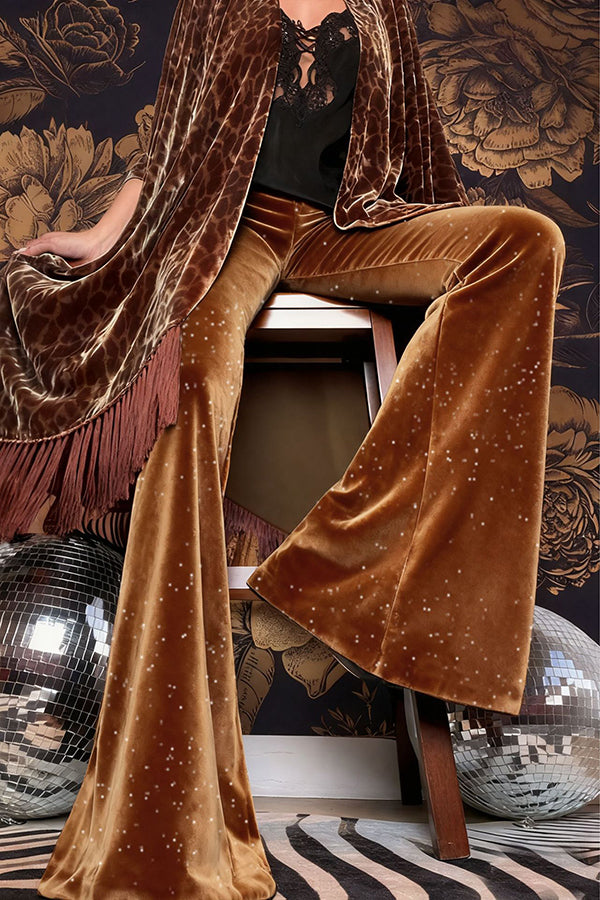 Stylish Velvet High-waisted Draped Casual Flared Pants-consonak