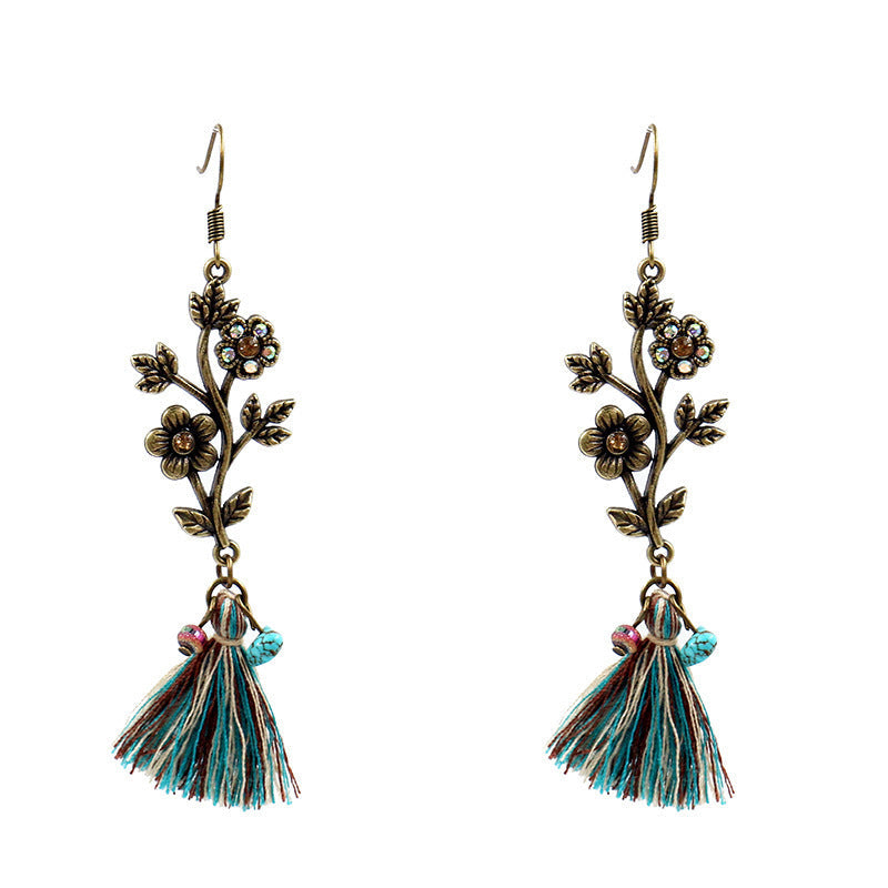 Fashionable Hollow Carved Alloy Tassel Retro Earrings-consonak