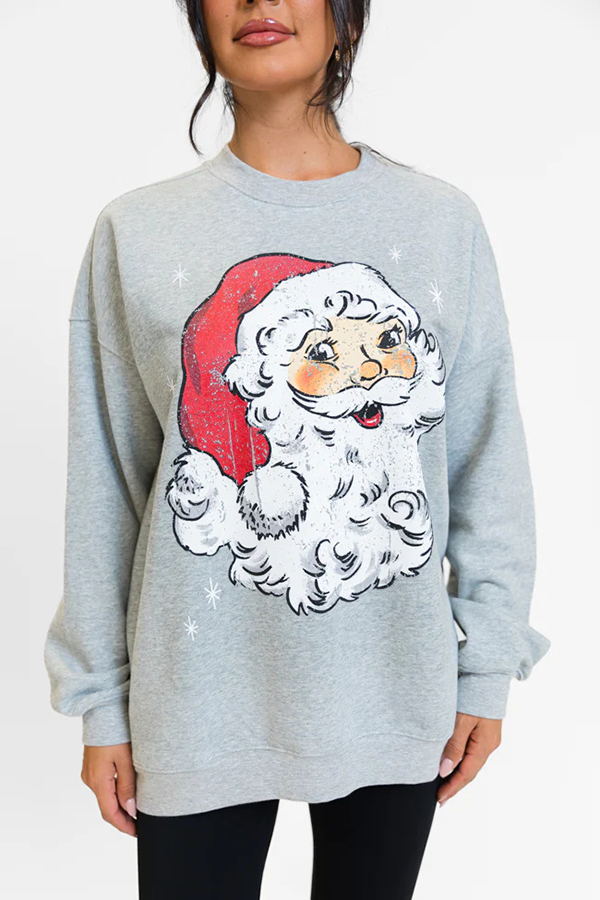 Christmas Cartoon Santa Claus Print Long Sleeve Loose Sweatshirt-consonak