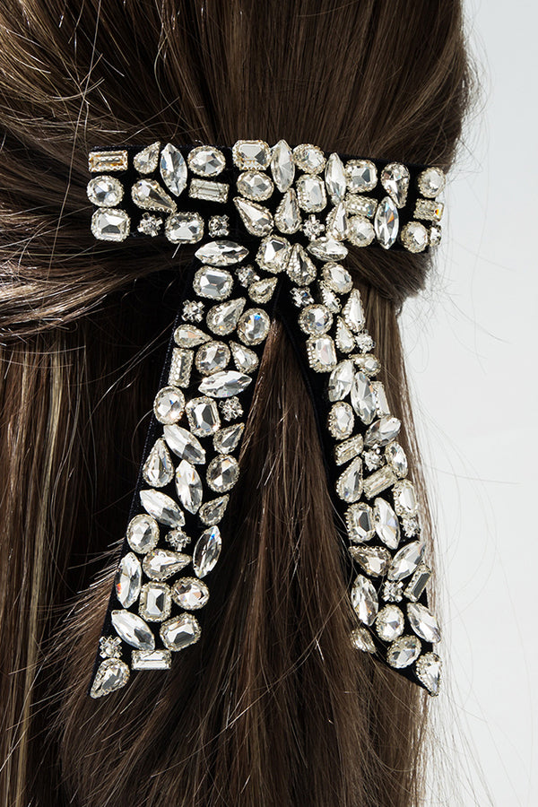 Luxurious Diamond-filled Velvet Bow Spring Clip Headdress-consonak