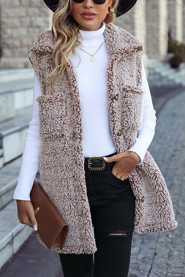 Fashion Lapel Sleeveless Pocket Loose Casual Long Vest Coat-consonak