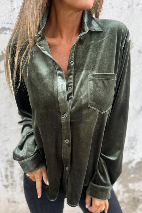 Solid Velvet Long-sleeved Single-breasted Loose Pocket Shirt-consonak