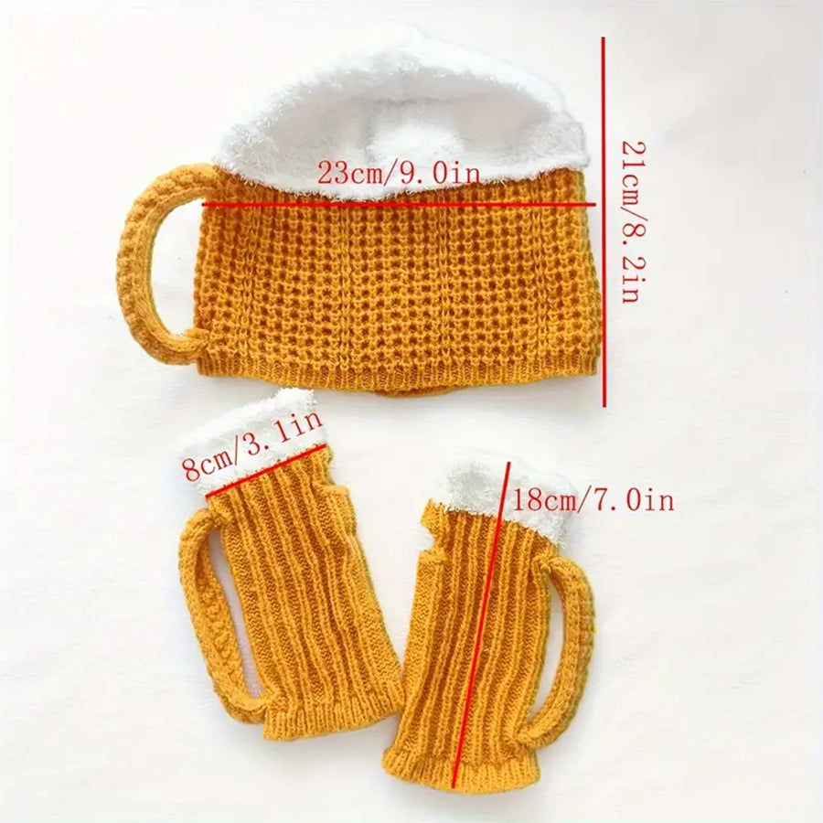 3D Beer Mug Shape Knitted Half Finger Gloves-consonak