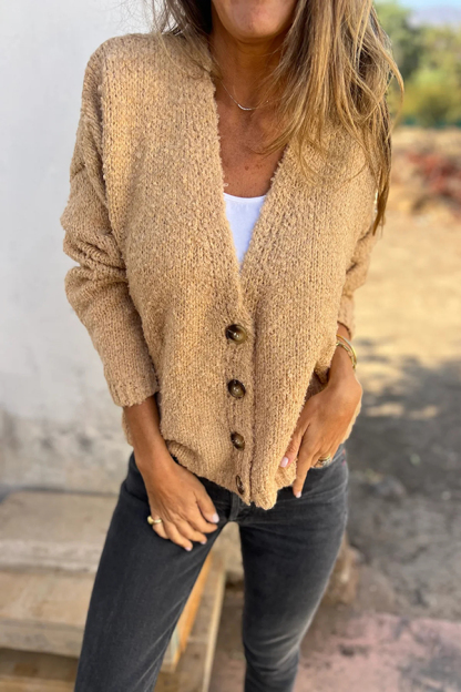 Solid Color V-neck Long-sleeved Fashionable Knitted Cardigan-consonak