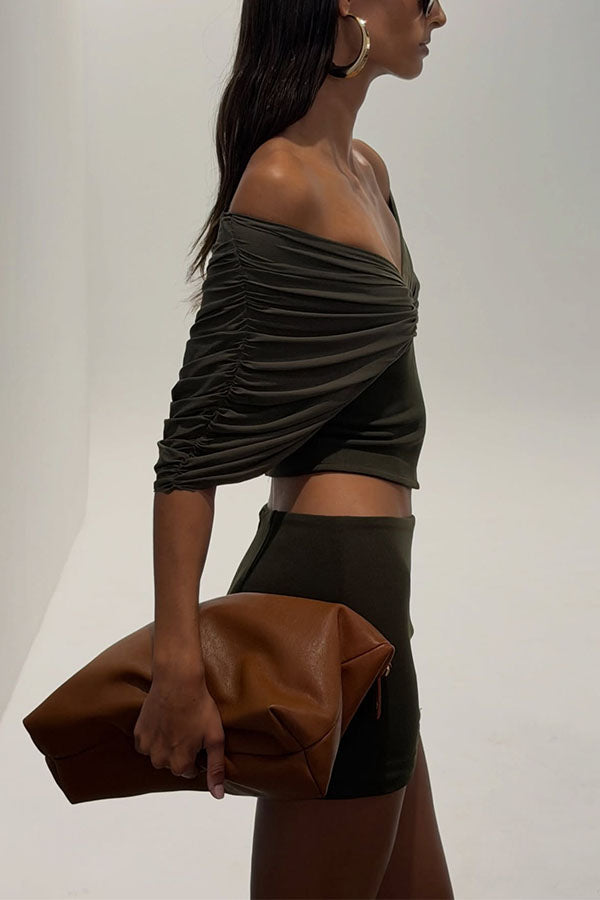 Sienna Olive Ruched Off-The-Shoulder 2-Piece Matching Set-Consonak