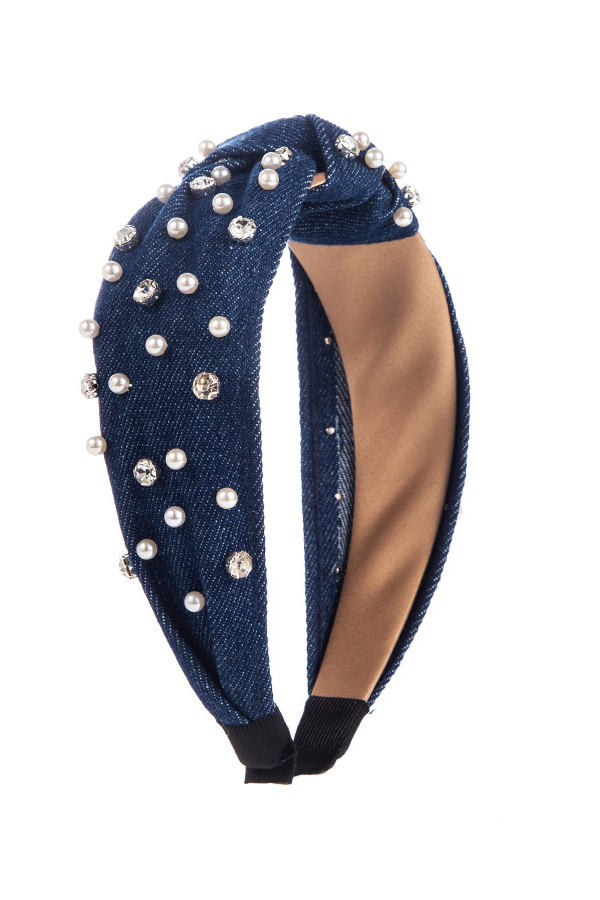 Fashion Pearl Rhinestone Fabric Headband-consonak