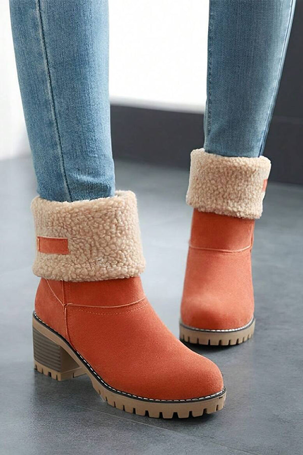 Leopard Print Thick Heel Warm Mid-calf Snow Shoes-consonak