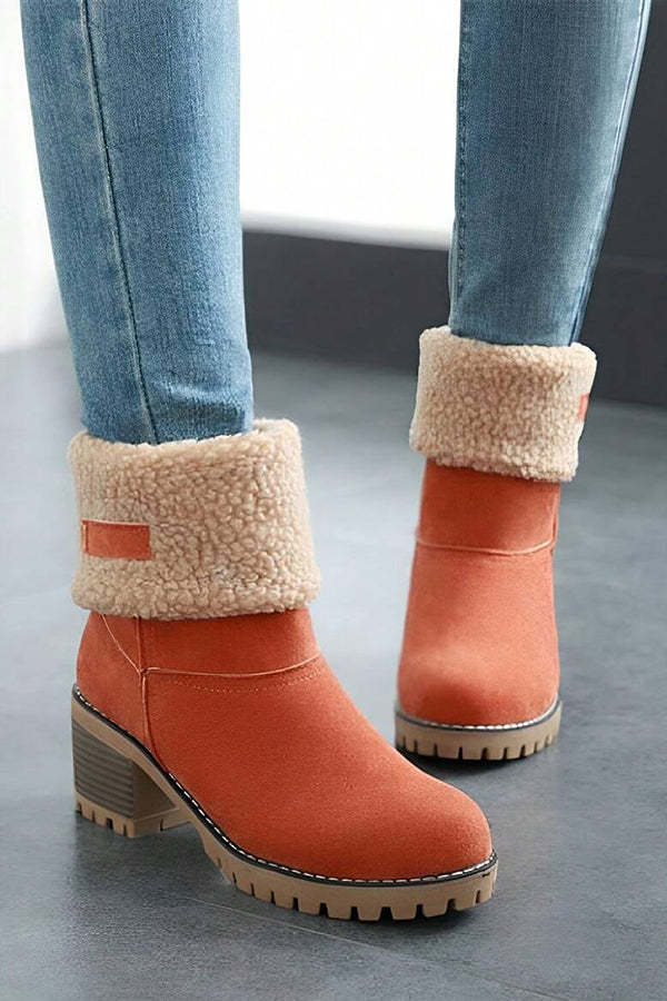 Leopard Print Thick Heel Warm Mid-calf Snow Shoes-consonak