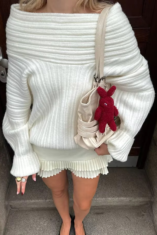 Fashionable Irregular Collar Loose Casual Knitted Sweater-consonak