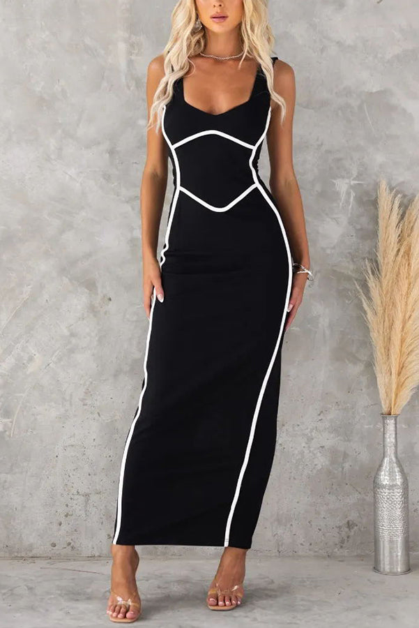 In The Heads Turn Line Trim Bodycon Stretch Maxi Dress | Consonak
