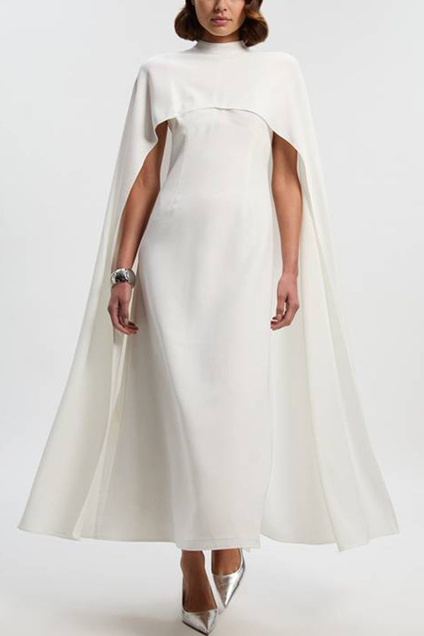 Tailored Dramatic High Neck Cape Detail Gown Maxi Dress