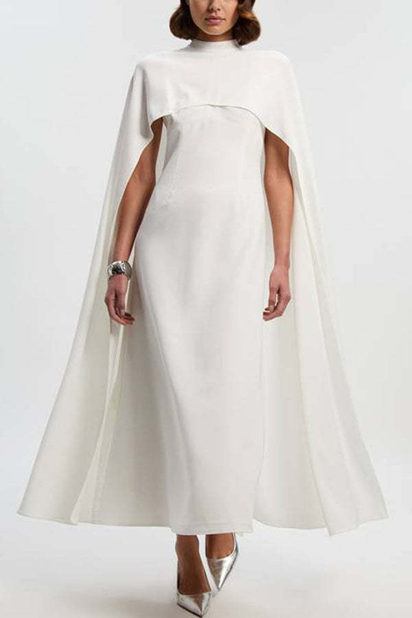 Tailored Dramatic High Neck Cape Detail Gown Maxi Dress