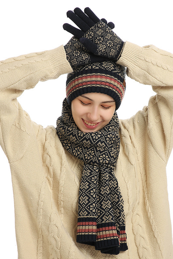 Winter Warm Knitted Hat Scarf Gloves Three-piece Set-consonak