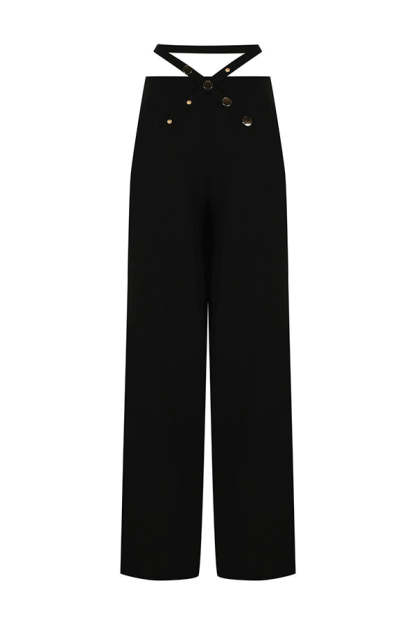 Leia High Neck Button Bell Sleeve Top and Cutout Waist Metal Pocketed Flare Pants Set-consonak