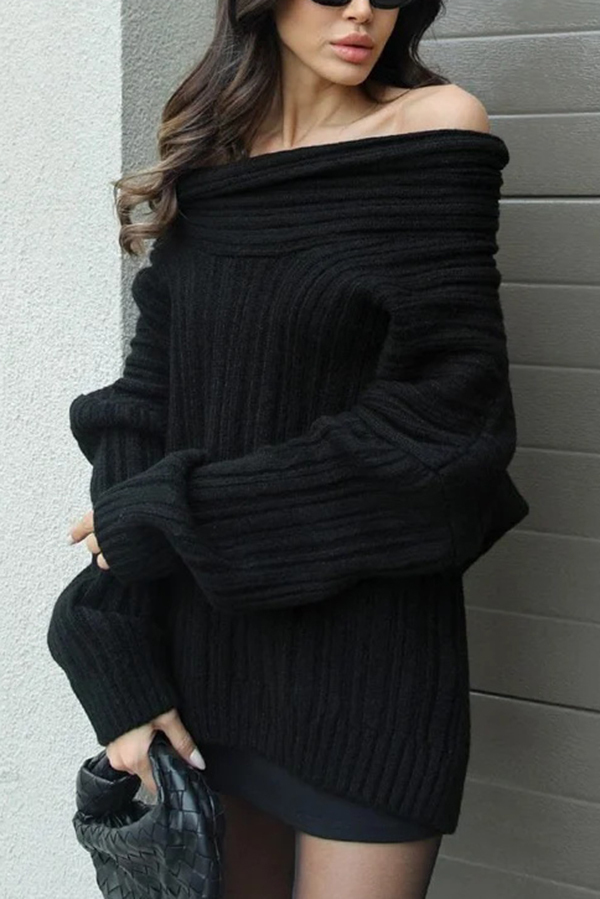 Fashionable Irregular Collar Loose Casual Knitted Sweater-consonak