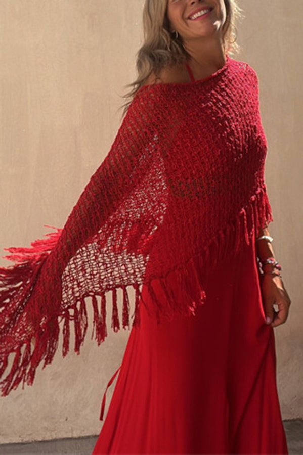 Sunset Breeze Hollow Out Tassel Knit Cover-up Top | Consonak