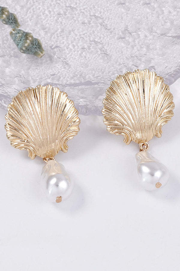 Fashionable Light Luxury Alloy Scallop Imitation Pearl Earrings-consonak