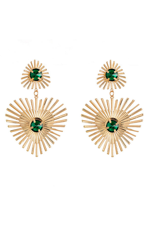 Exaggerated Emerald Rhinestone Line Metal Earrings | Consonak