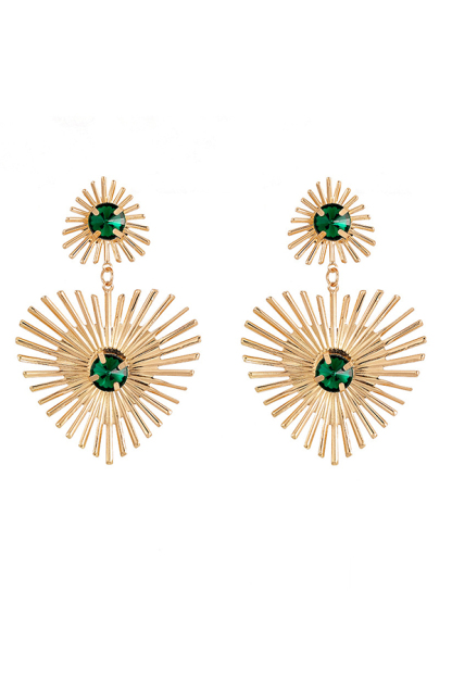 Exaggerated Emerald Rhinestone Line Metal Earrings-consonak