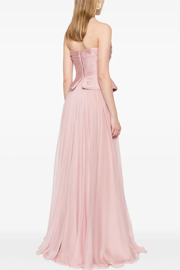 Fantasy Fairy Pleated Corset Chiffon Hem Strapless Maxi Dress-consonak