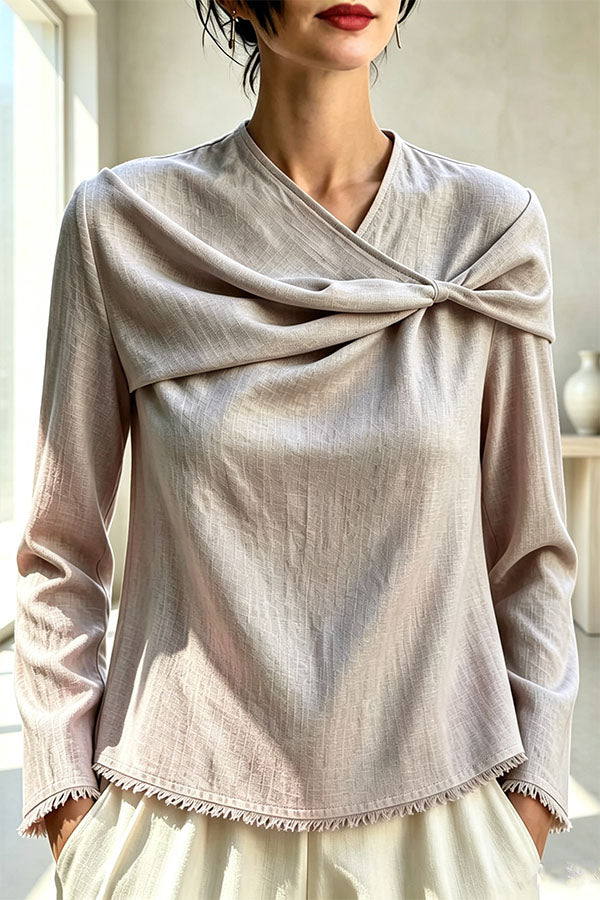 Draped Twist-Front Textured Blouse-Consonak