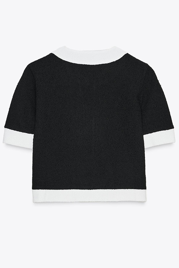 Fashionable Contrast Color Short-sleeved Button-down Top-consonak