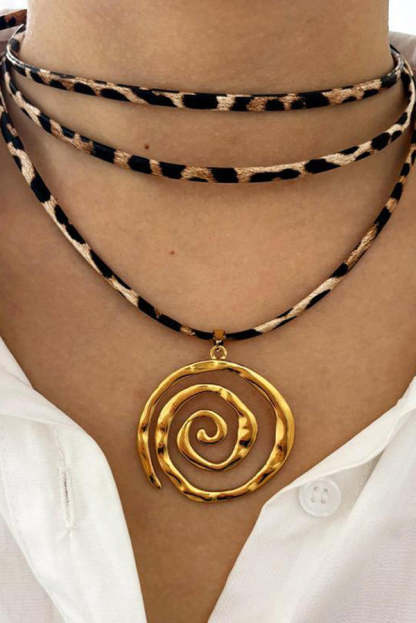 Stylish Leopard Print Leather Cord Spiral Stainless Steel Necklace-consonak