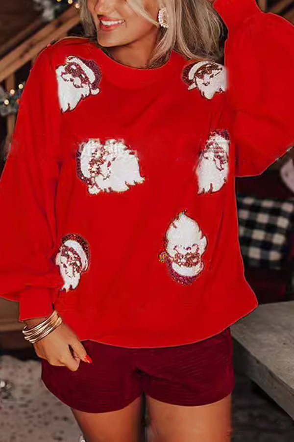 Christmas Claus Sequined Casual Loose Sweatshirt | Consonak