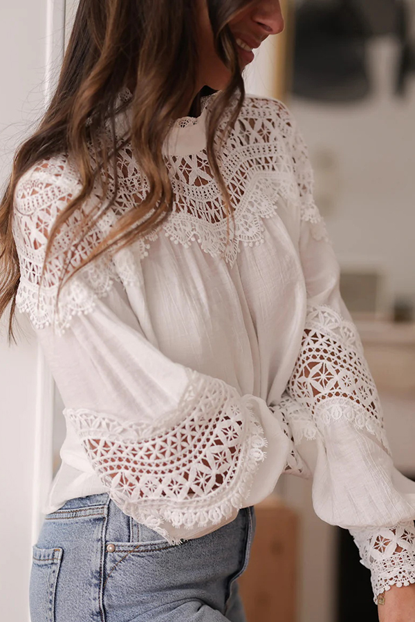 Stylish Hollow-out Patchwork Long-sleeved Elegant Shirt-consonak