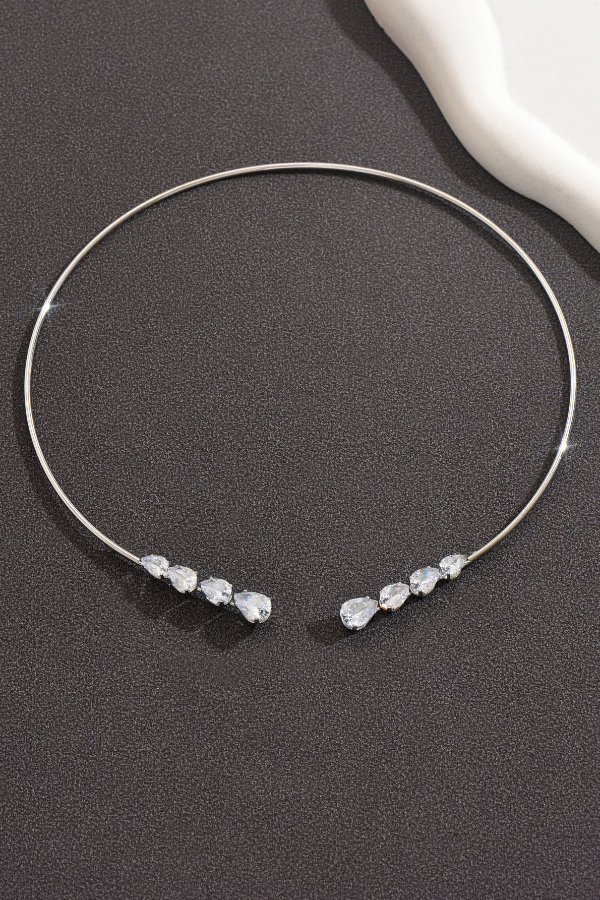 Fashionable Teardrop-shaped Zircon Copper Coil Open Necklace
