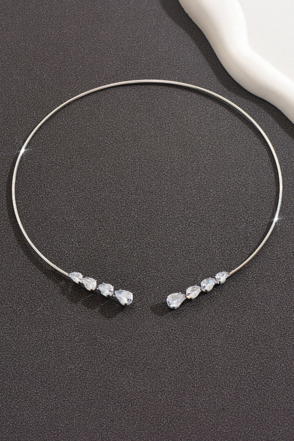 Fashionable Teardrop-shaped Zircon Copper Coil Open Necklace