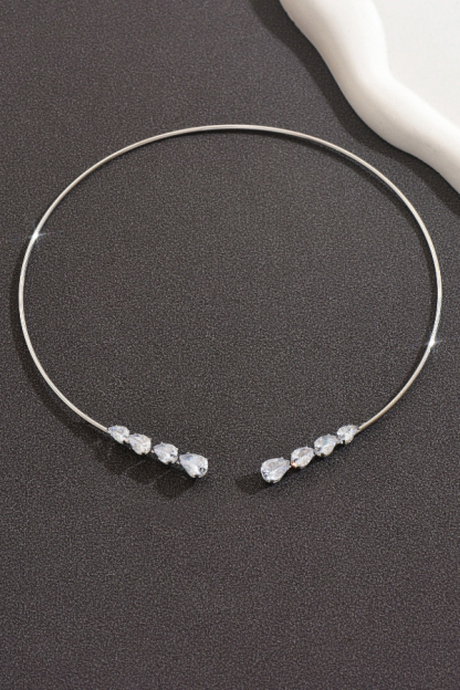 Fashionable Teardrop-shaped Zircon Copper Coil Open Necklace