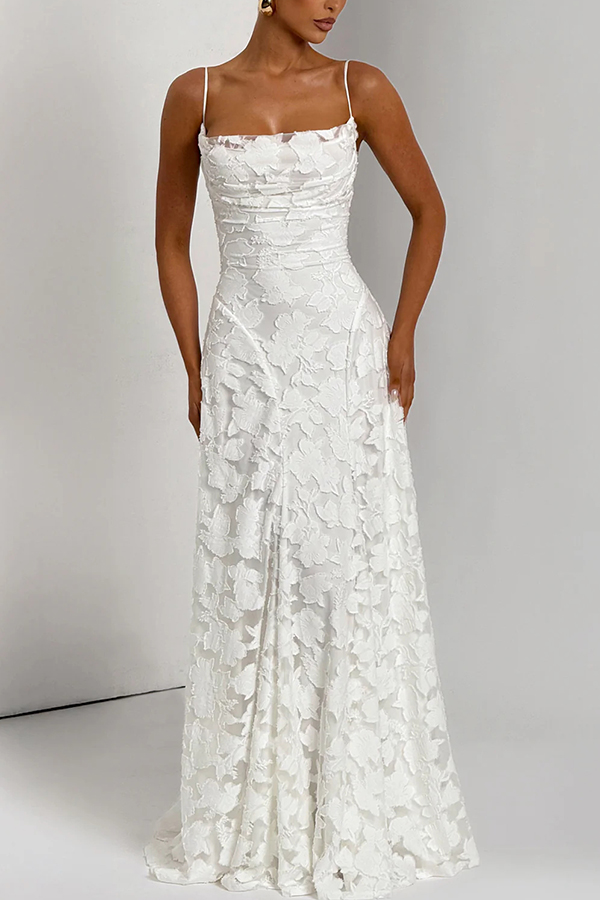 Francis Custom Floral Burnout Fabric Cowl Neck Back Lace-up Maxi Dress-consonak