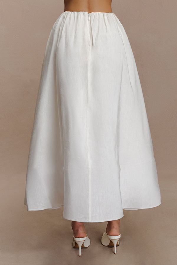 Greta Linen Blend Bra-style Gathered Long Sleeve Crop Shirt and Mid Rise Pocket Umbrella Skirt Set