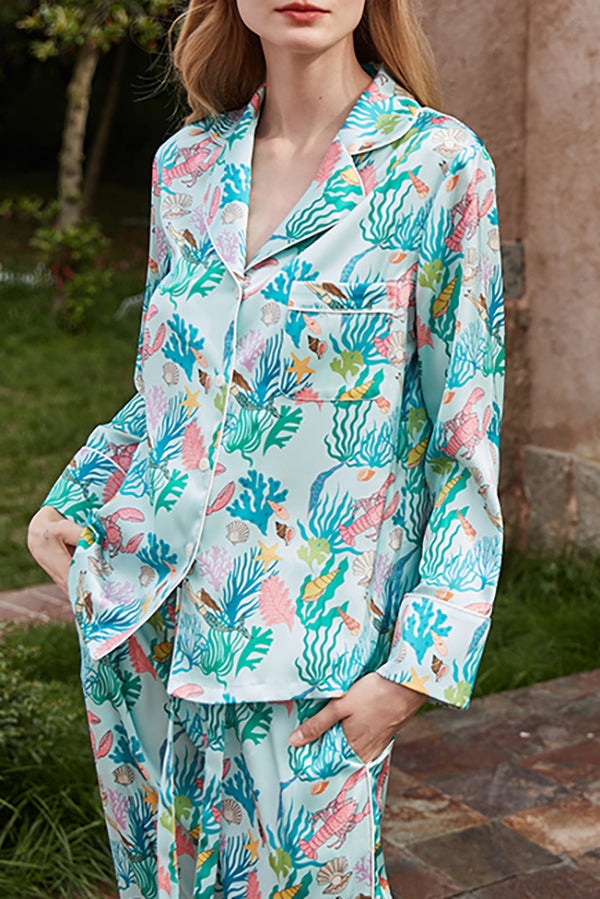 Underwater World Printed Home Long Sleeve Two Piece Set | Consonak