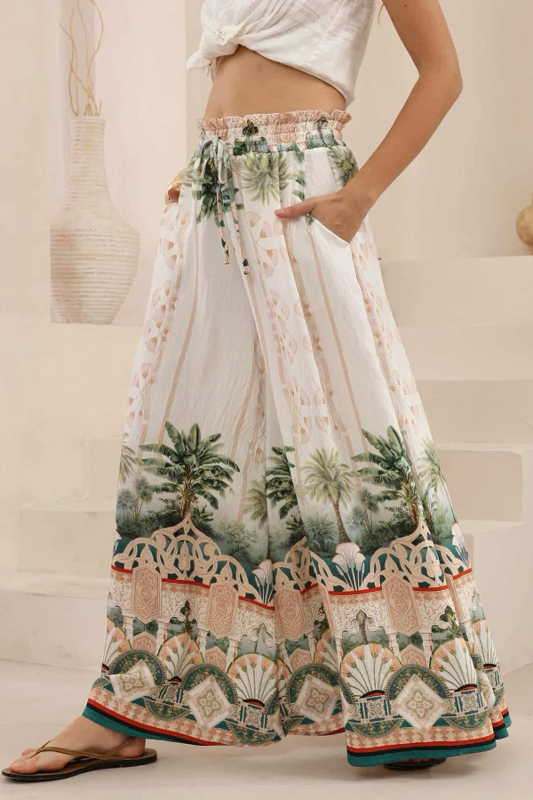 Unique Printed Casual Elastic Waist Pockets Loose Wide-leg Pants-consonak