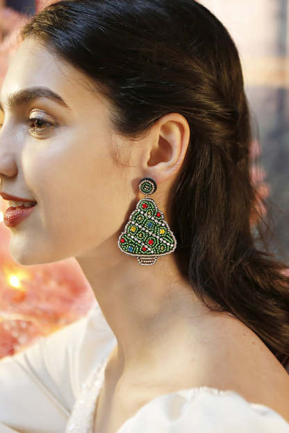 Handmade Christmas Tree Shape Beaded Earrings-consonak