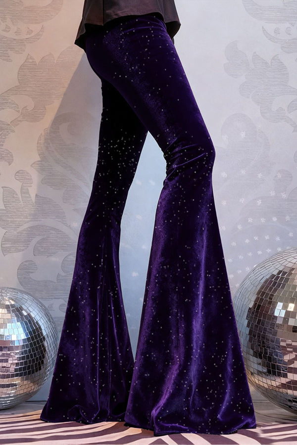 Stylish Velvet High-waisted Draped Casual Flared Pants-consonak