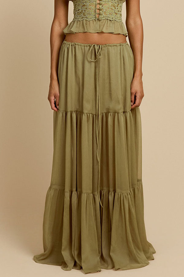 Sabrina Chiffon Mid Rise Adjustable Waist Tiered Silhouette Maxi Skirt-consonak