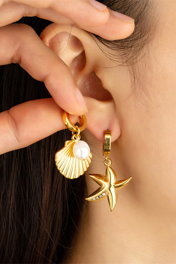 Fashionable Starfish Shell Pearl Earrings-consonak