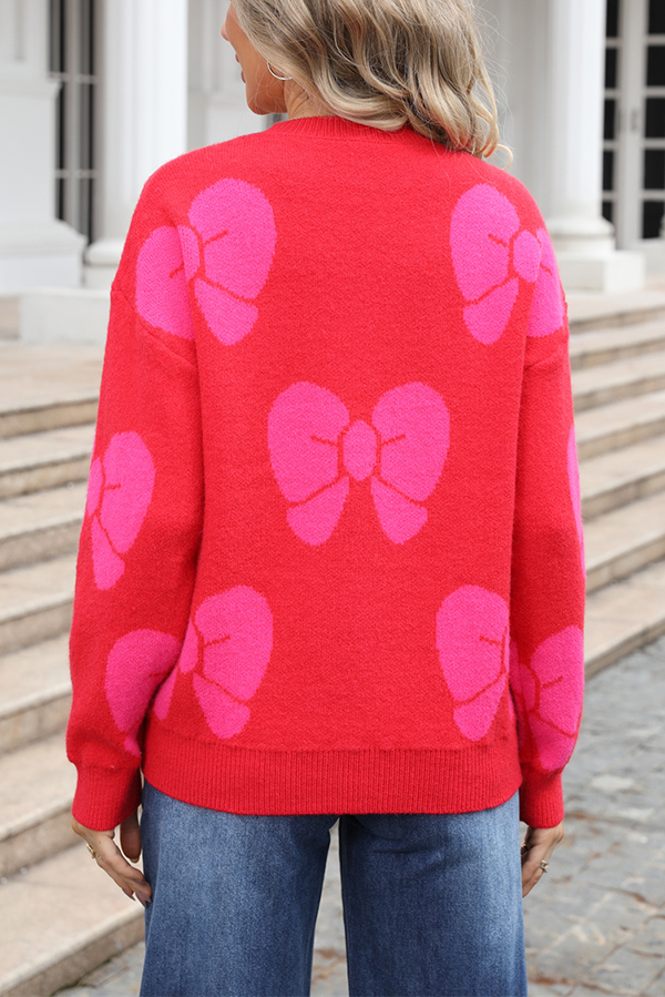 Fashionable Loose Round Neck Knitted Bow Sweater-consonak