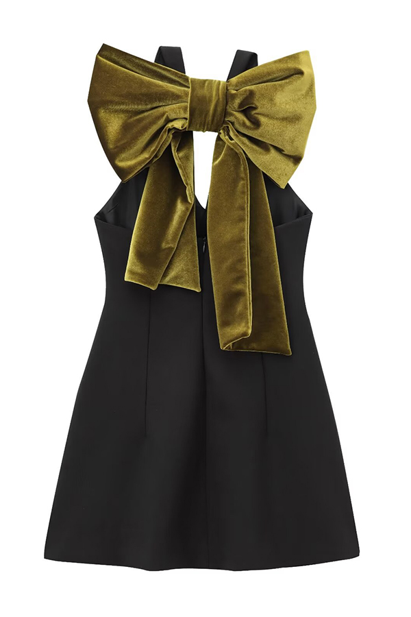 Sweet Party Contrast Back Velvet Bow Detail Mini Dress-consonak