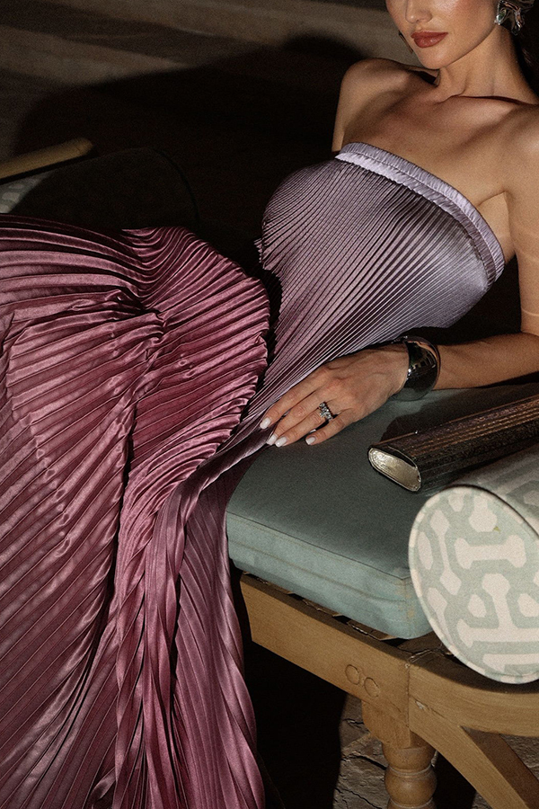 Gorgeous Styling Satin Pleated Elastic Bust Strapless A-line Gown Maxi Dress-consonak