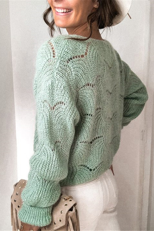 Fashionable V-neck Long-sleeved Knitted Sweater Cardigan-consonak