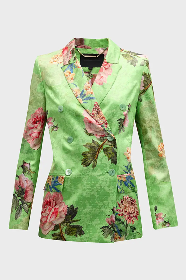 Wild and Free Flowers Printed Button Up Long Sleeve Lapel Blazer-consonak