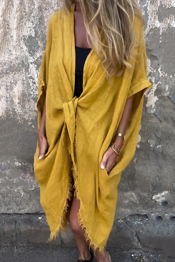 Solid Color Loose Knotted Casual Kimono-consonak