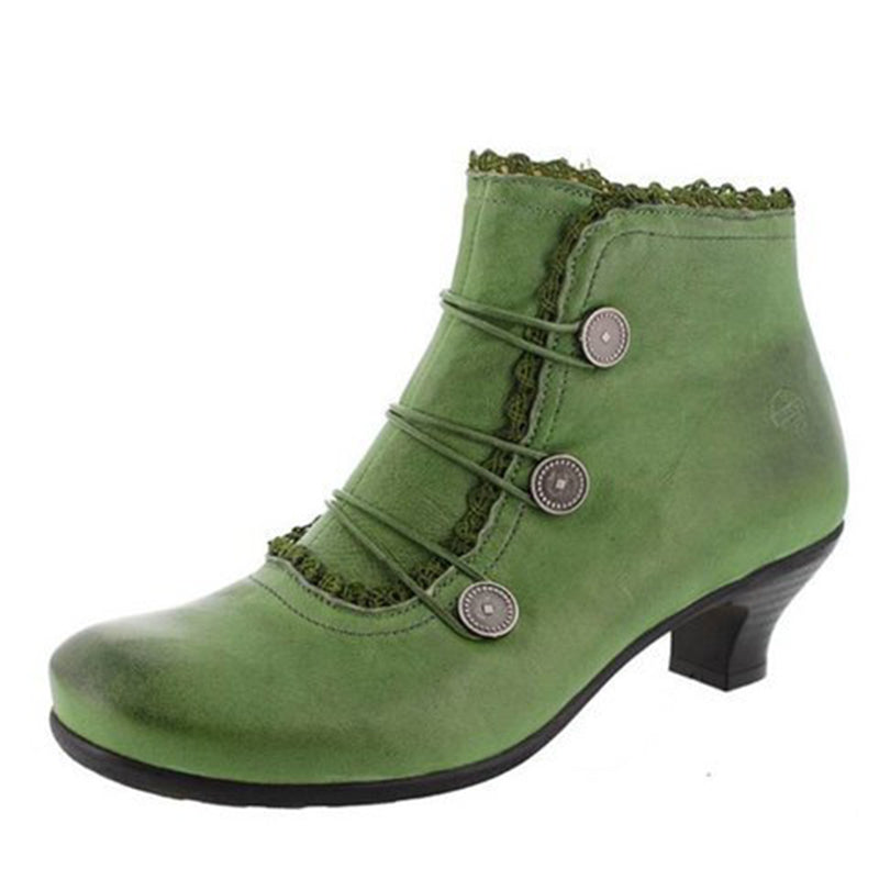 Retro Lace Round Buckle Low Heel Martin Boots-consonak
