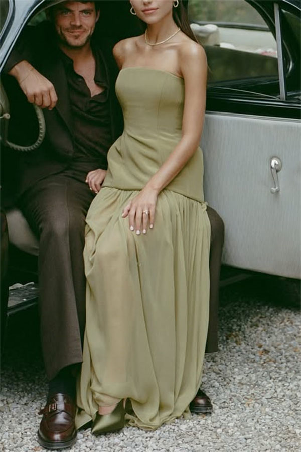 Classic Attendance Structure Strapless Tank and Pleated Tulle High Rise Maxi Skirt Set-consonak